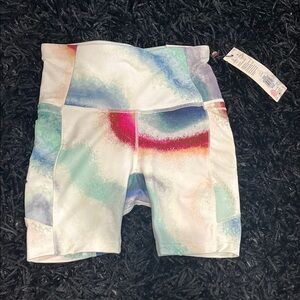 CALIA by Carrie Underwood White watercolor Bike Shorts High-Waisted Stretch, NWT